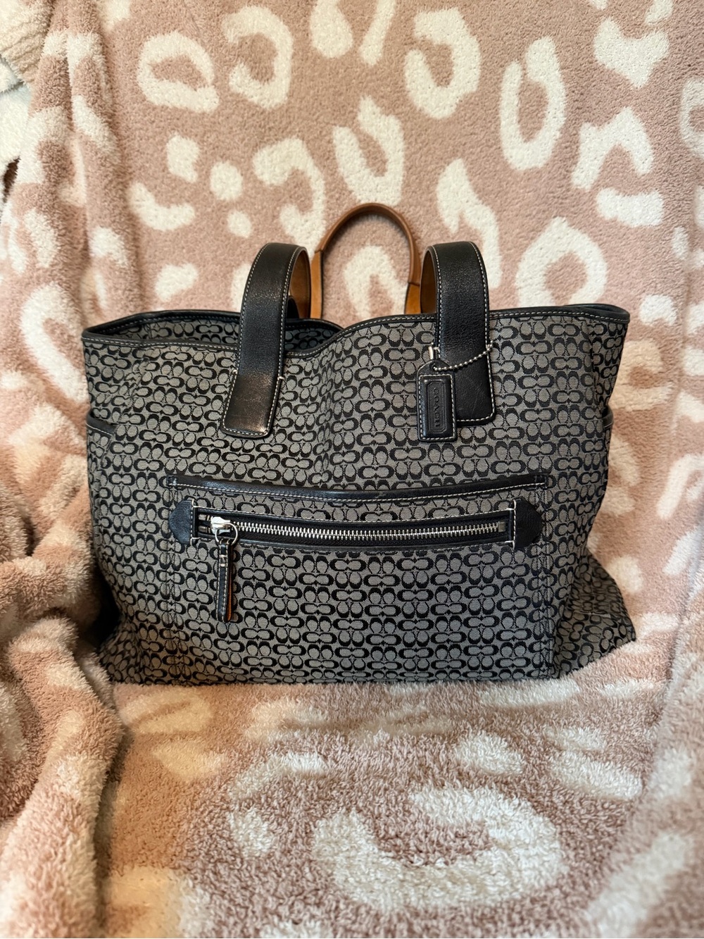Coach Black & Gray Signature Tote & Diaper Bag